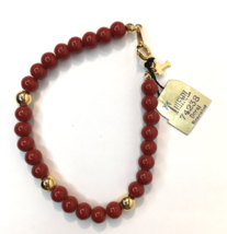 Vintage Crown Trifari Doral Bracelet Red &amp; Gold Tone Beads Partial Tag 7... - £39.73 GBP