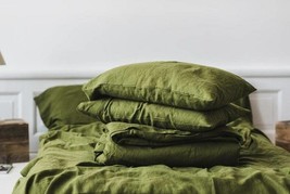 Dark Moss Green Color Washed Cotton Duvet Cover Double Queen King Cotton Bedding - £24.89 GBP+