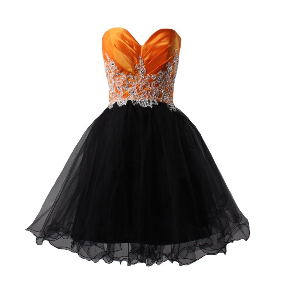 Kivary Women's Short Black Tulle Corset Beaded Prom Homecoming Dresses Orange US