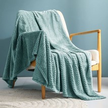 Exclusive Mezcla Large Flannel Fleece Throw Blanket, Jacquard Weave Wave... - $29.92