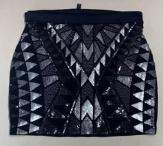 Express Size Small Black Silver Sequin Metallic Mini Skirt Geometric - £10.14 GBP