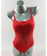Carmen Marc Valvo One Piece Swimsuit Size 12 Persimmon Red Crochet Mesh NEW - $99.00