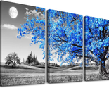 Wall Art for Living Room Black and White Blue Tree Moon Canvas Wall Deco... - £36.77 GBP