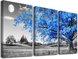 Wall Art for Living Room Black and White Blue Tree Moon Canvas Wall Decor for Ho - £36.88 GBP