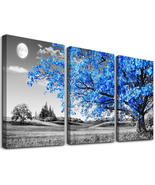 Wall Art for Living Room Black and White Blue Tree Moon Canvas Wall Deco... - £36.89 GBP