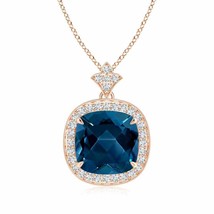 ANGARA Vintage Inspired Cushion London Blue Topaz Halo Pendant in 14K Solid Gold - £1,588.63 GBP