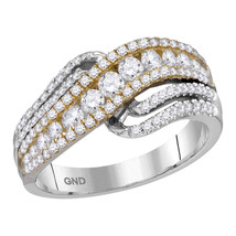 14kt Two-tone White Yellow Gold Womens Round Diamond Crossover Band Ring - $1,399.00