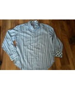 SZ Large Men&#39;s Robert Graham Blue Stripe Cotton Dress Shirt Medallion Fl... - $40.85