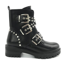 ins girl Ankle Boots Fashion Rivet Shoes Woman Buckle Strap Ladies Chunky Heels  - £27.91 GBP