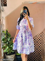 Womens &amp; Girls A-Line Dress, Casual Wear Printed &amp; Short Sleeve Dress Fa... - $423.94 MXN