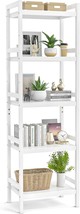 Homykic Bamboo Bookshelf, 5-Tier Narrow 55.9&quot; Adjustable Book Shelf, White. - £79.53 GBP