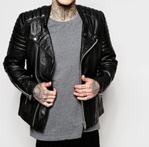 New Men&#39;s Genuine Lambskin Leather Motorcycle Jacket Slim fit Biker Jack... - £55.94 GBP