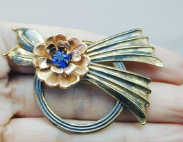 Art Deco Harry Iskin Rose &amp; Yellow Tone Gold Filled Jeweled Pin - £23.97 GBP