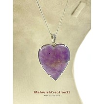 Lavender Jade Heart Pendant with Moissanite Accents - Purple Jade Necklace  - £201.69 GBP