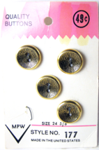 4 Vintage MPW Brass Metal 2-hole Concave Buttons on Original Card 16 mm 5/8&quot; - £6.95 GBP