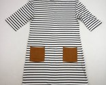 Pink Martini Shirt Dress Womens Small White Black Stripes Suede Pockets  - $16.82