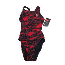 TYR Girls Mantova Maxfit One Piece Swimsuit Keyhole Red Black 24/M - £14.46 GBP