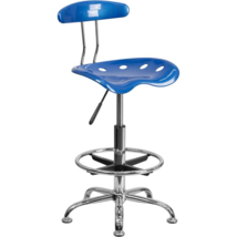 Vibrant Bright Blue and Chrome Drafting Stool with Tractor Seat - £108.56 GBP