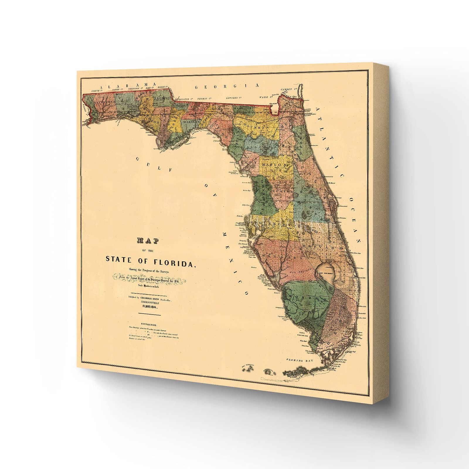 HISTORIX Vintage 1856 Florida Map Canvas - 16x16x1.5 Inch Canvas Wrap Vi... - $238.99+