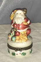 Vintage Ceramic Santa Claus With A Bag Of Toys Porcelain Trinket Box  Hinged - £6.14 GBP