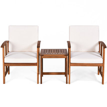 3PC Solid Wood Outdoor Patio Sofa Furniture Set-White - Color: White - £260.04 GBP