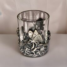 Pewter Roses &amp; Butterfly w/ Clear Glass Votive Tea Light Candle Holder I... - $11.30 CAD