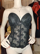 Vtg Backless By Smoothie Corset Size 38C Black Lace Boned Bustier Lingerie - £42.88 GBP