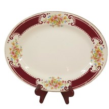 Vintage Homer Laughlin Majestic Oval Platter Floral Burgundy 11.5&quot; USA J42N8 - £20.55 GBP