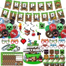 Pixel Style Gamer Birthday Party Supplies For Game Fans, 106 Pcs Miner Theme Bir - £36.37 GBP