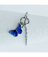 Butterfly Pendant Bracelet Blue Women Toggle Clasp Charm Statement Jewelry - £3.59 GBP