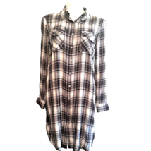Medium Black White Plaid Shirt Long Tunic Dress Indigo Thread Co Long Sleeve NEW - £29.13 GBP