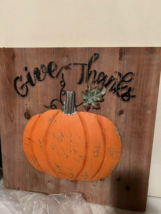 Rustic Pumpkin Sign in distressed wood- Give Thanks image 2
