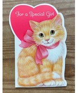 Vintage Hallmark Crown Orange Tabby Cat Kitten w Bow Valentines Card For... - £5.42 GBP