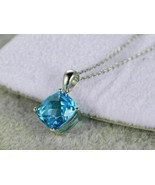 1.5Ct Cushion Cut Lab-Created Aquamarine Pendant in 14K White Gold Plated - $2,638.26 MXN