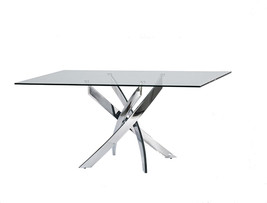 63" Clear And Silver Glass And Stainless Steel Pedestal Base Dining Table - $1,682.21 CAD