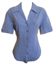 SO Wear It Blue Pinstripe Cotton Blouse size Large Tailored Fit Shirt Top - $15.76
