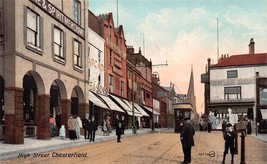 Chesterfield Derbyshire England~High Street-storefronts-trolley~1910s POSTCARD - £8.03 GBP