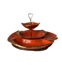 Vtg 70s Mid Century Modern MCM Ceramic Serving Tray Wood Swivel Lazy Sus... - €81,27 EUR