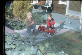 2 Vtg 1963 35MM Film Slide Boys Playing with Texaco Deluge Fire Engine Truck - £10.43 GBP