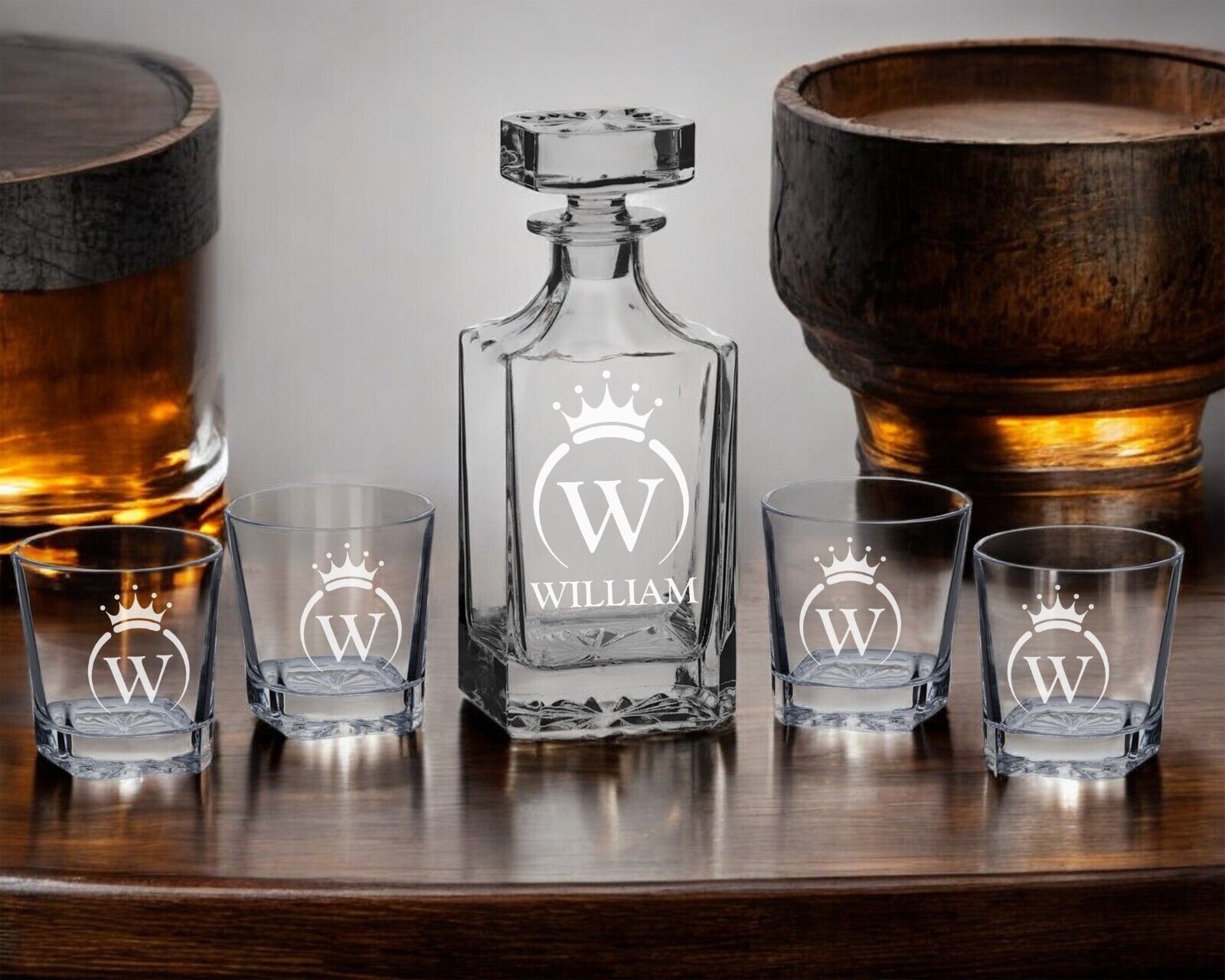 Personalized Whiskey Decanter Set with 4 Matching Glasses &amp; a Gift Box - $56.09