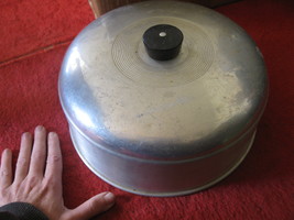 vintage Aluminum Cake Stand cover / Lid, black handle - pressed &quot;CAKE&quot; o... - £17.98 GBP