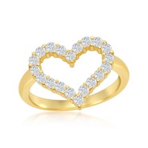 Sterling Silver Open Heart Cubic Zirconia Ring - Gold Plated - £30.20 GBP