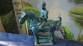 Antique Turquoise Ceramic Mud Chinese Warrior In Horse 10 X 8&quot; - £98.37 GBP