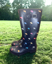 Blue Umbrella Print Chooka Size 8 Womens Tall Rain Boots 15&quot; Tall Colorf... - £26.89 GBP