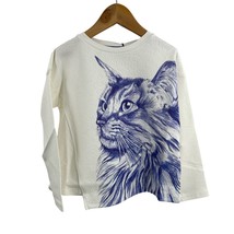 Desigual Bolimania Blue Cat Embossed Detail Long Sleeve Top New 3/4 - $27.97