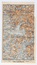 1912 Original Antique Map Of Vicinity Of Bergen / Hardanger Bjornafjorden Norway - £16.88 GBP