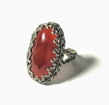 Vintage Silverplated Large Carnelian Glass Ring, Size 6 - £17.54 GBP