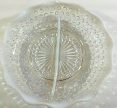FENTON Glass WHITE OPALESCENT RIM DIVIDED DISH 7.5&quot; Hobnail Moonstone - $10.44
