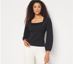 Girl With Curves Ponte Square Neck Blouse (Black, Size Small) A452082 - $19.98