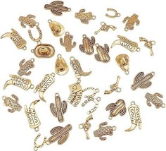 Cowboy Hat Charms Gold Boot Cactus Western Pendants Cowgirl Findings Bul... - $18.80